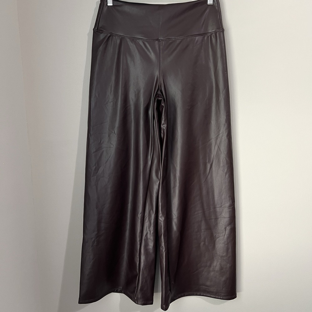 Halara Faux Leather Wide Leg Pants Womens Large High Waisted Chocolate Brown NWT